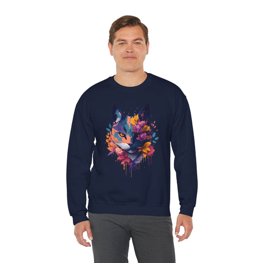 Floral Feline Grace Blossom Kitty Sweatshirt - Artistic Cat Flair