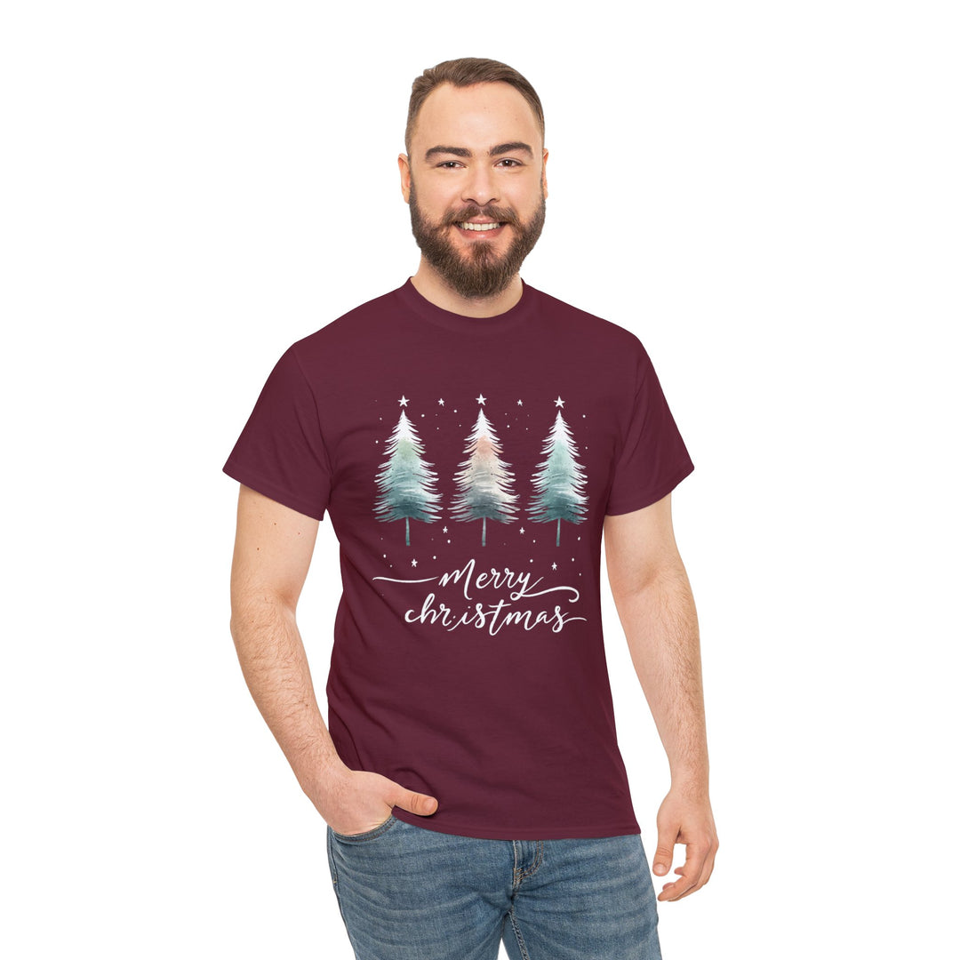 Starry Night Watercolor Christmas Trees Unisex T Shirt - Wave Fusions