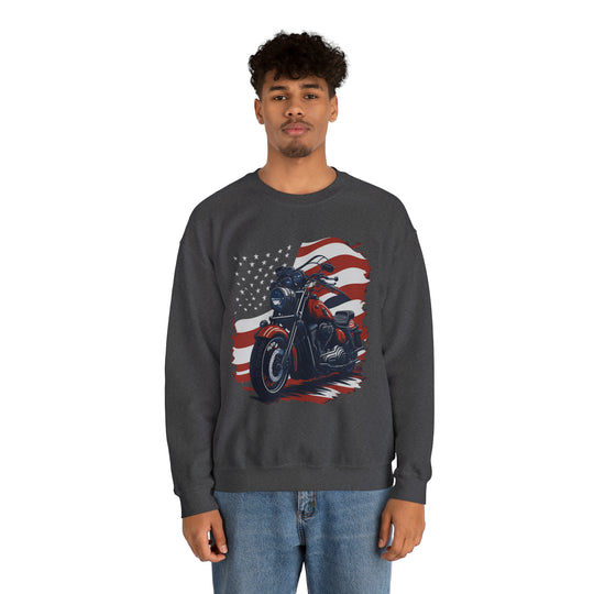 USA Flag Vintage Bike Unisex Heavy Blend Crewneck Sweatshirt - Wave Fusions