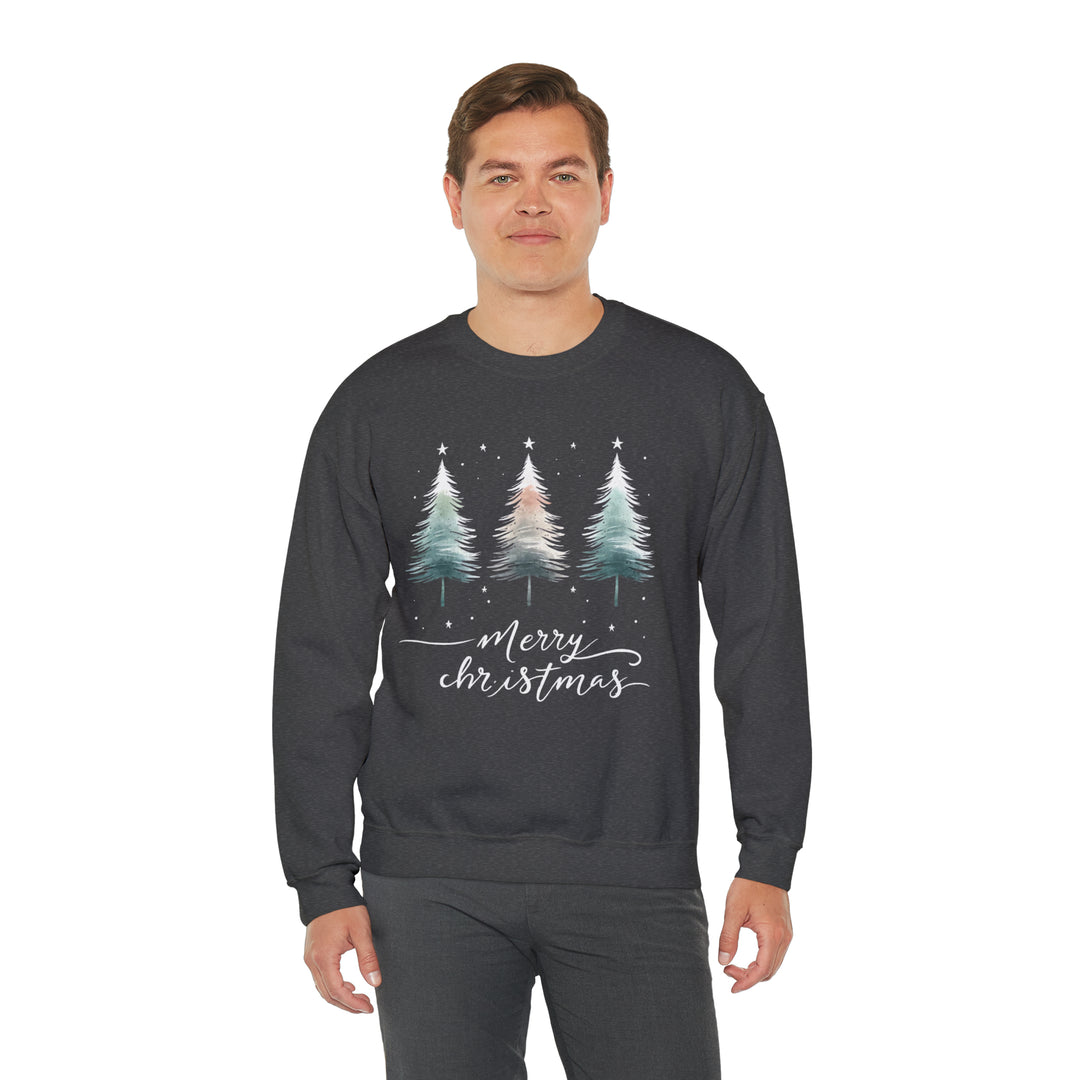 Starry Night Watercolor Christmas Trees Unisex Sweatshirt - Wave Fusions