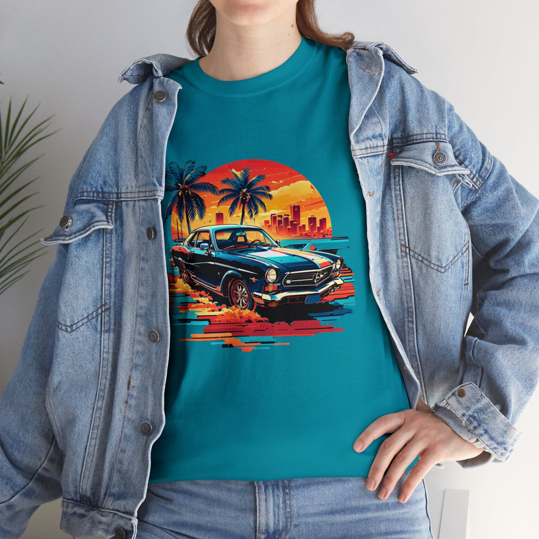 Classic Car Beach Sunset T-shirt   - Vintage City Fashion