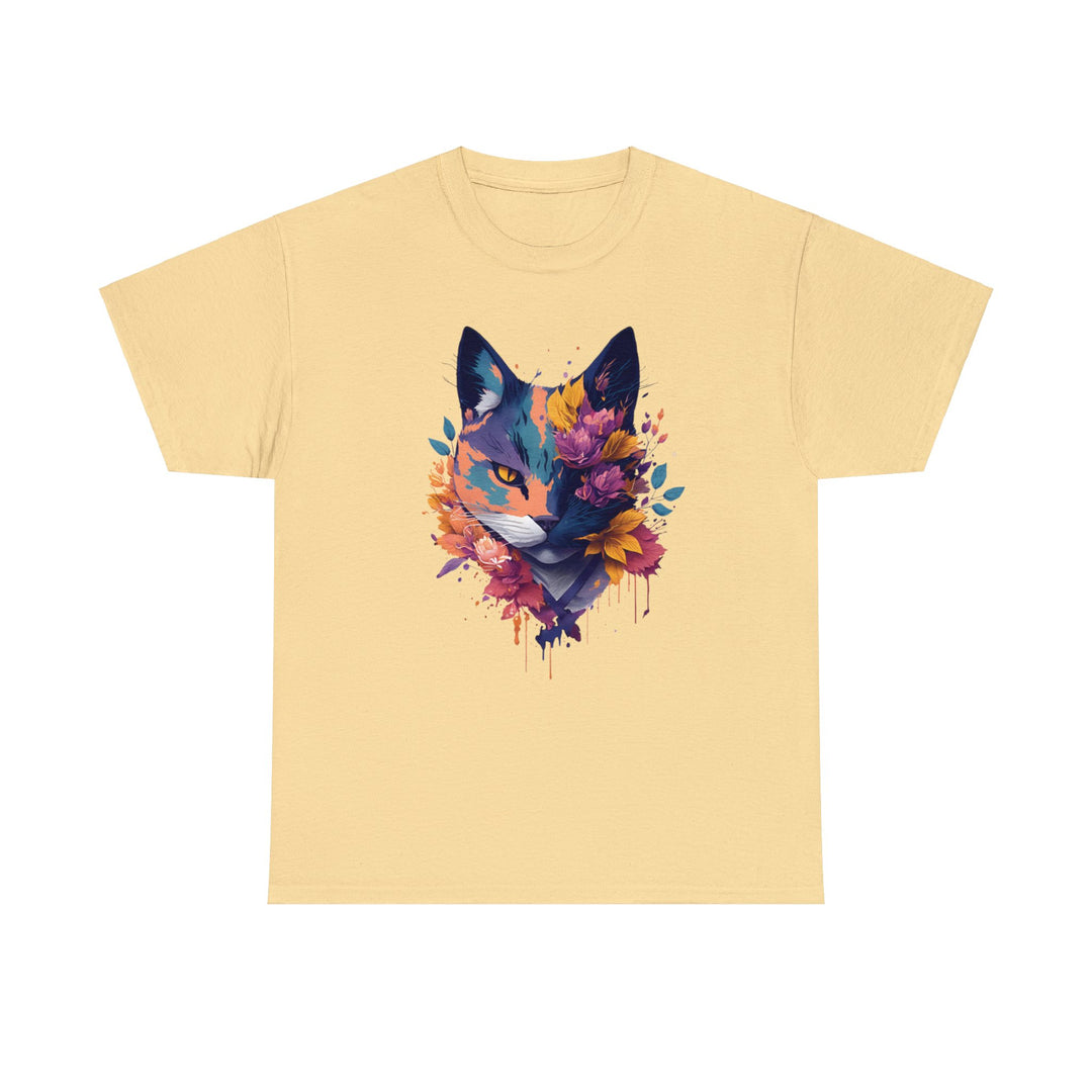 Floral Feline Grace Blossom Kitty T-shirt - Artistic Cat Flair