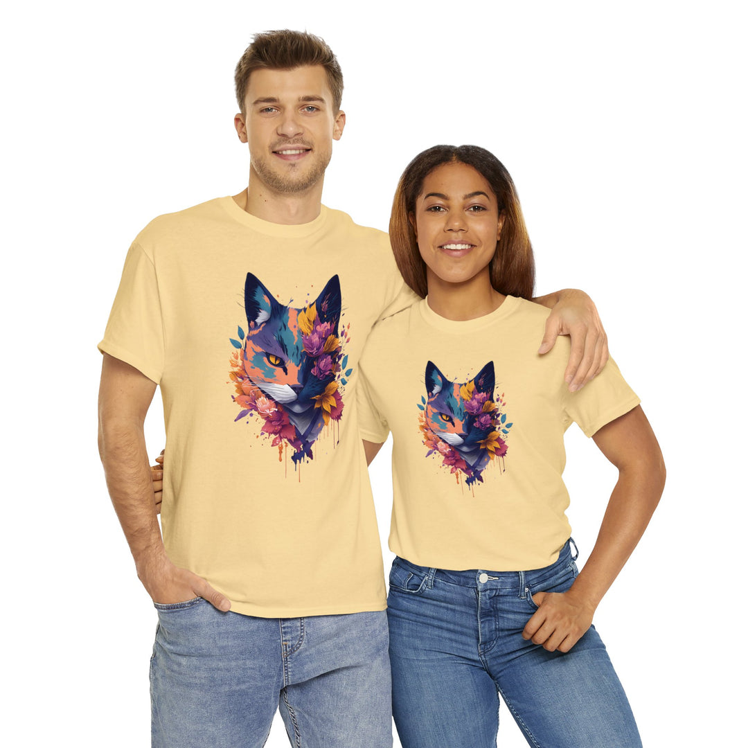 Floral Feline Grace Blossom Kitty T-shirt - Artistic Cat Flair