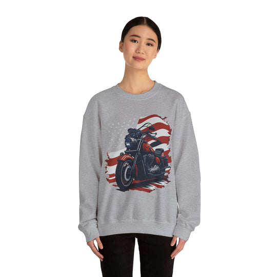 USA Flag Vintage Bike Unisex Heavy Blend Crewneck Sweatshirt - Wave Fusions