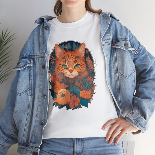 Garden Gaze Cat Petals and Paws T-shirt - Blooming Cat