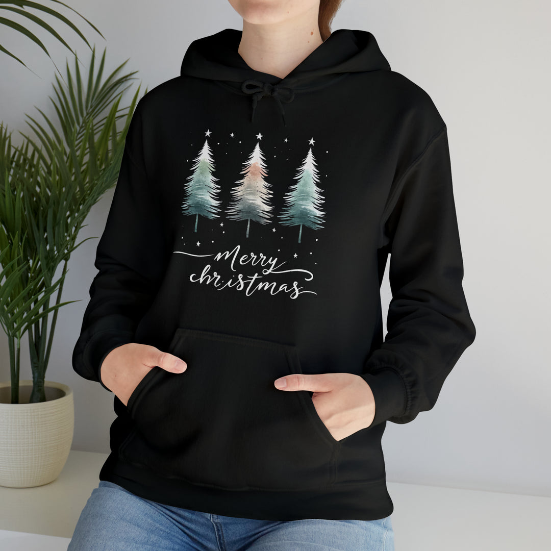 Starry Night Watercolor Christmas Trees Unisex Hoodie - Wave Fusions