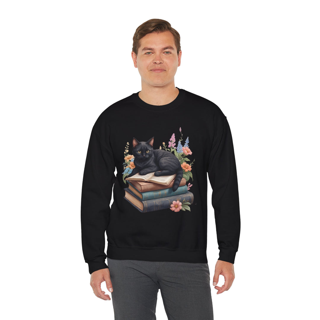 Floral Feline Scholar Book Cat  Sweatshirt