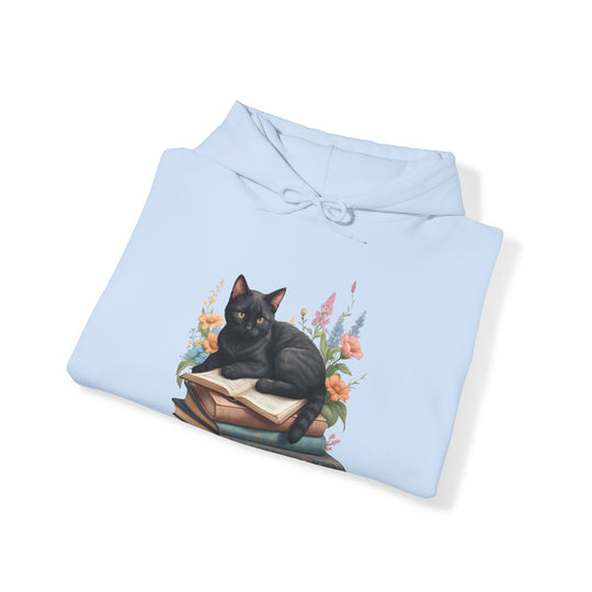 Floral Feline Scholar Book Cat  Hoodie