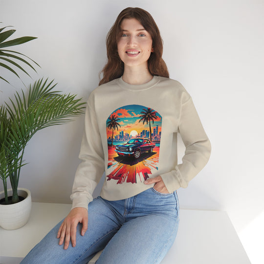 Cityscape Sunburst Car Sweatshirt - Vintage City Fashion