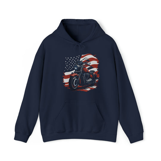 USA Flag Vintage Bike Unisex Hoodie - Wave Fusions