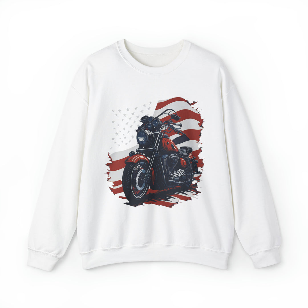 USA Flag Vintage Bike Unisex Heavy Blend Crewneck Sweatshirt - Wave Fusions