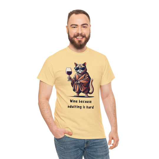 Wine Because Adulting Is Hard  Cat T-Shirt - Relaxation Series