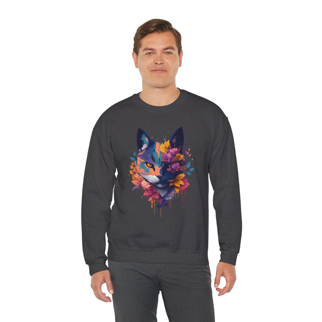 Floral Feline Grace Blossom Kitty Sweatshirt - Artistic Cat Flair