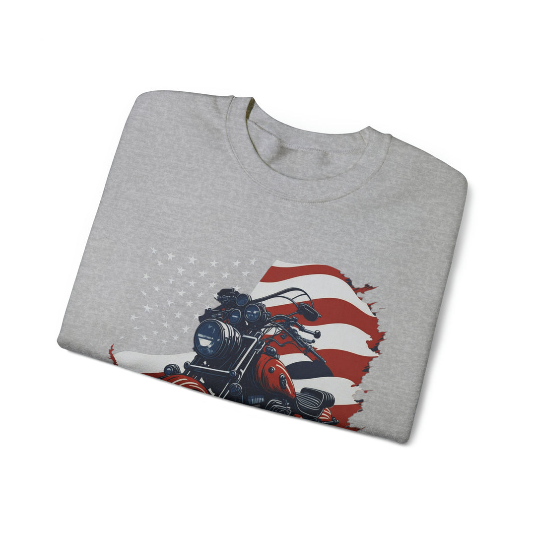 USA Flag Vintage Bike Unisex Heavy Blend Crewneck Sweatshirt - Wave Fusions