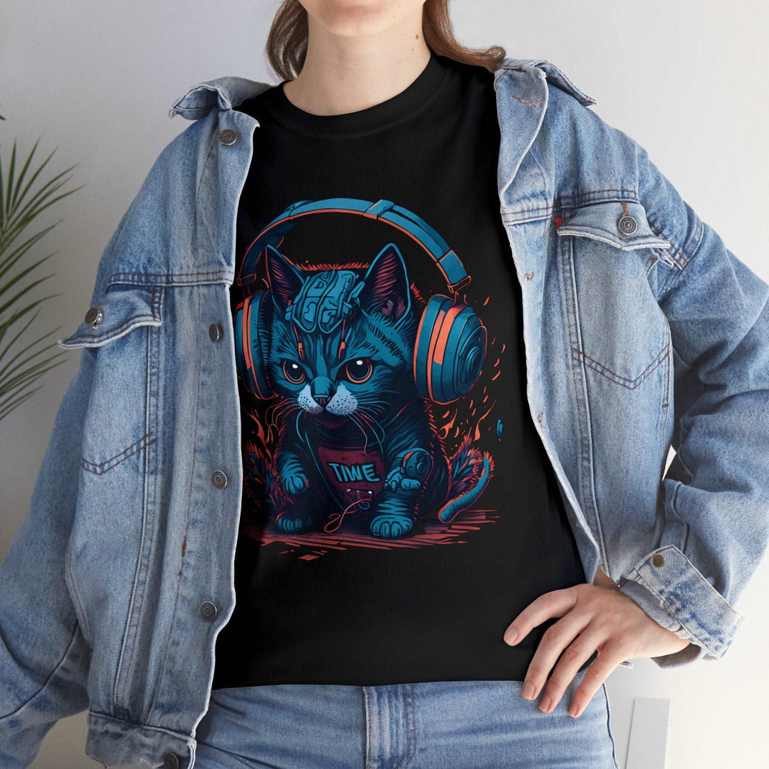 Cat With Headset Unisex Heavy Cotton Tee