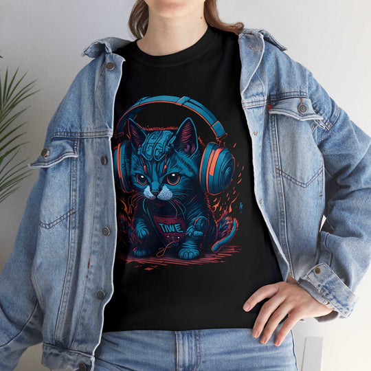 Cat With Headset Unisex Heavy Cotton Tee