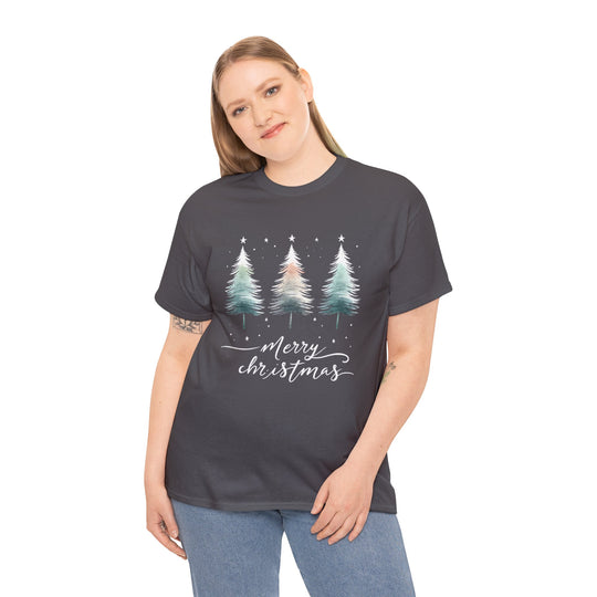 Starry Night Watercolor Christmas Trees Unisex T Shirt - Wave Fusions