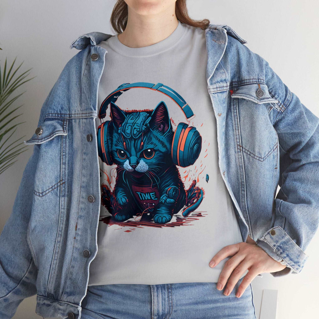 Cat With Headset Unisex Heavy Cotton Tee