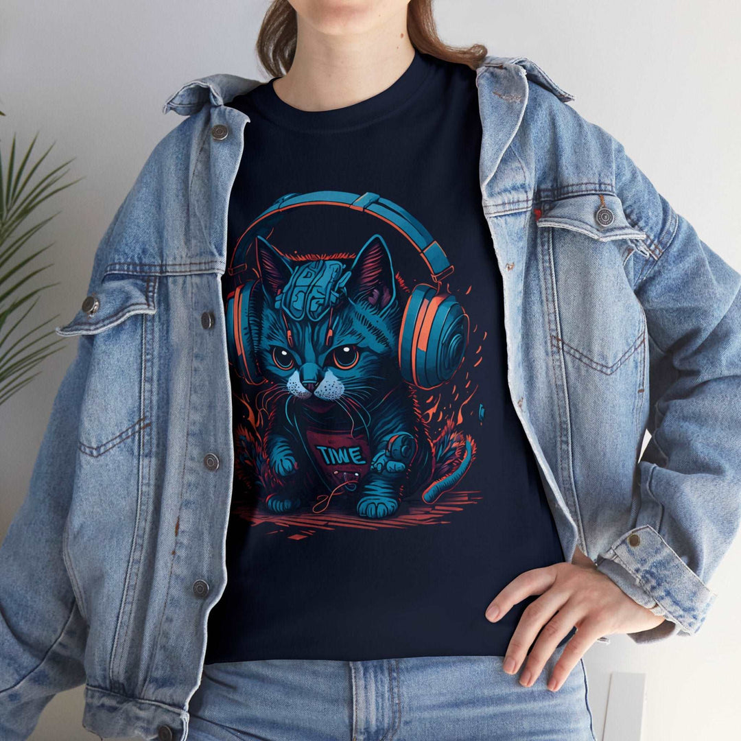 Cat With Headset Unisex Heavy Cotton Tee