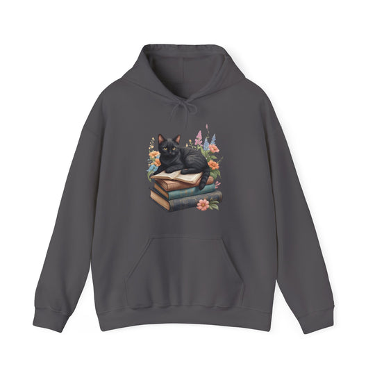 Floral Feline Scholar Book Cat  Hoodie