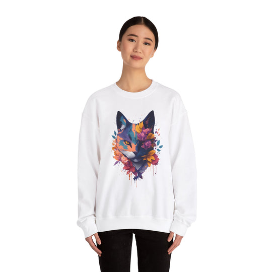 Floral Feline Grace Blossom Kitty Sweatshirt - Artistic Cat Flair