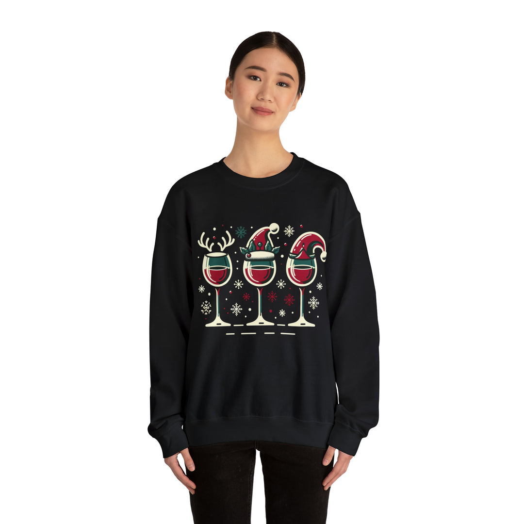 Holiday Cheer Wine Glasses Unisex Sweatshirt - Wave Fusions