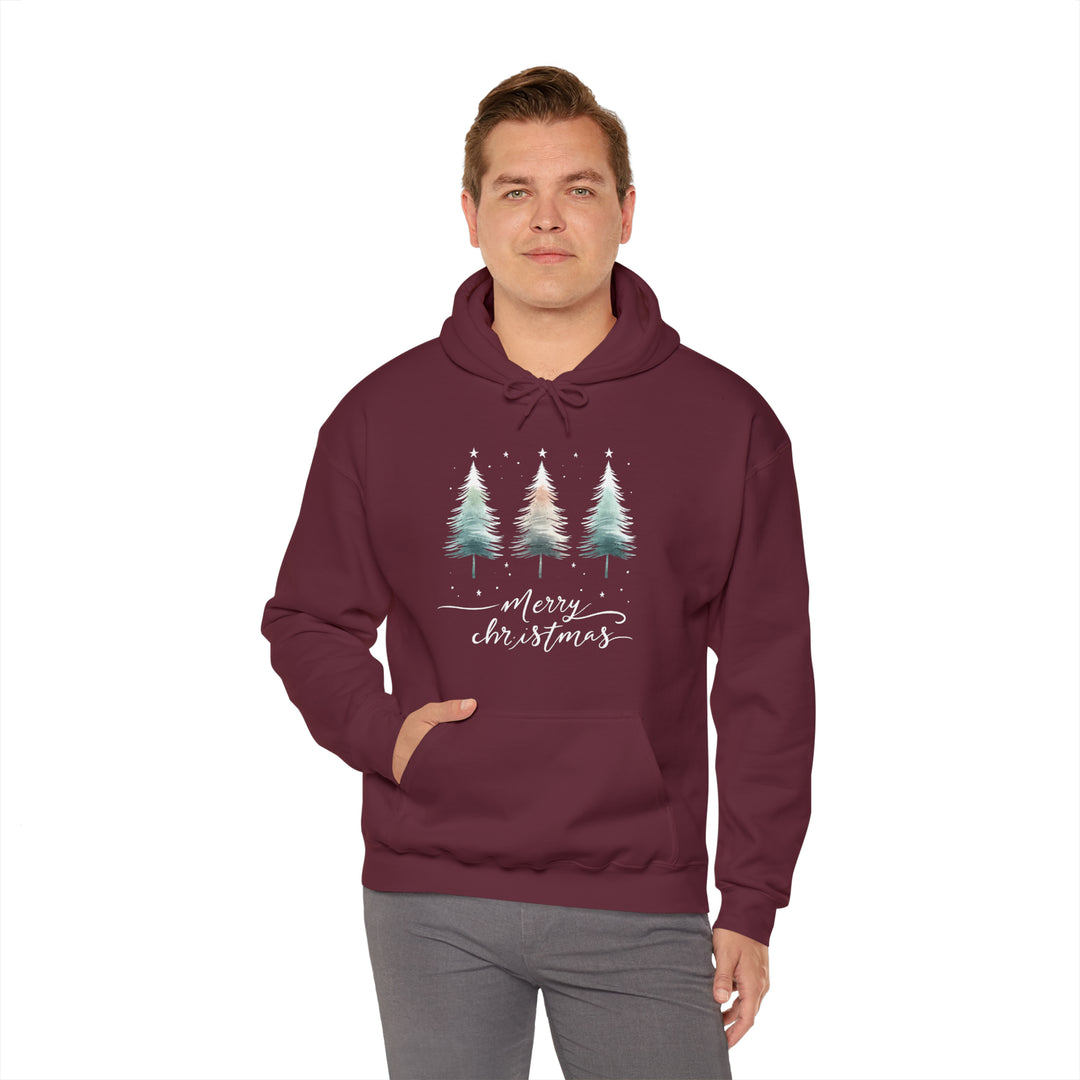 Starry Night Watercolor Christmas Trees Unisex Hoodie - Wave Fusions