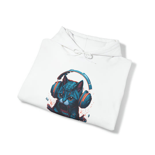 Cat with headset Unisex Hooded Sweatshirt - Wave Fusions