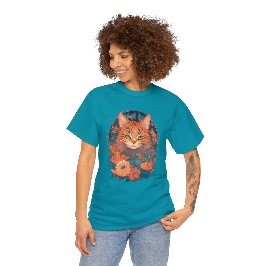 Garden Gaze Cat Petals and Paws T-shirt - Blooming Cat