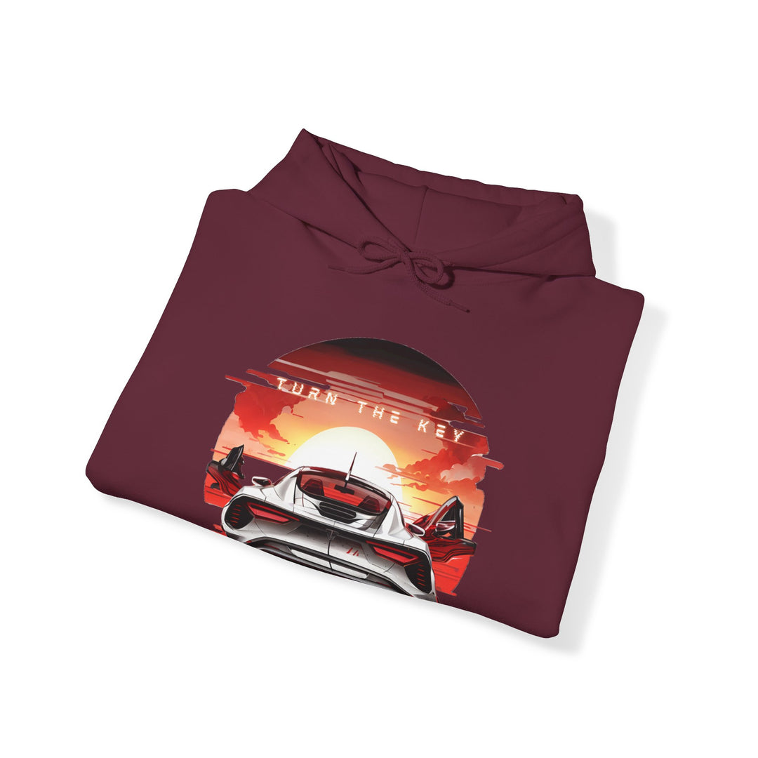 Turn the Key Redline Sunset Car Hoodie - Wave Fusions Thrill Seeker Collection