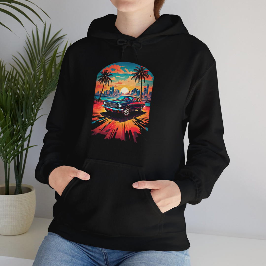 Cityscape Sunburst Car Hoodie - Vintage City Fashion