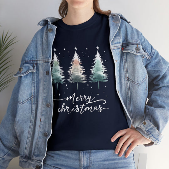 Starry Night Watercolor Christmas Trees Unisex T Shirt - Wave Fusions