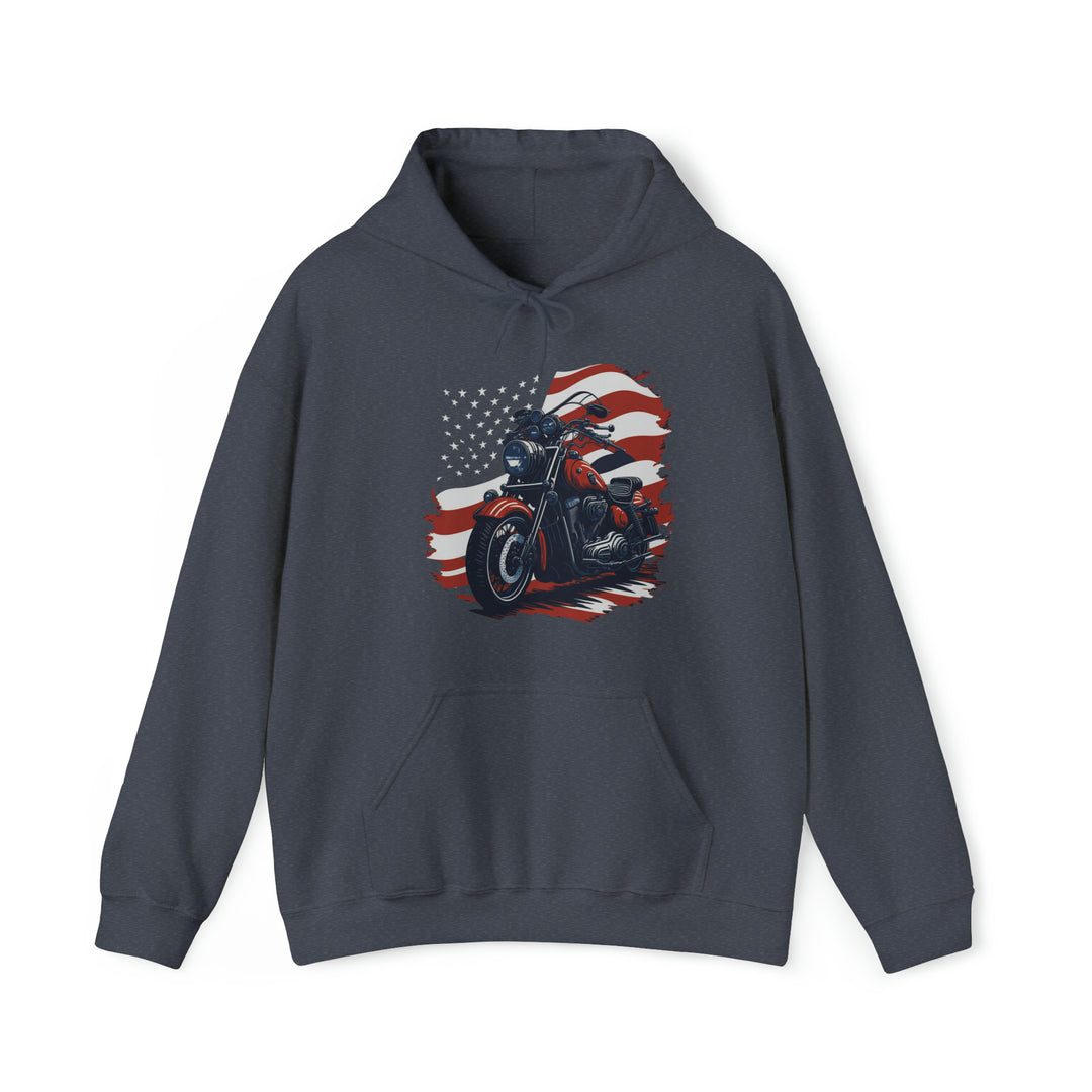 USA Flag Vintage Bike Unisex Hoodie - Wave Fusions