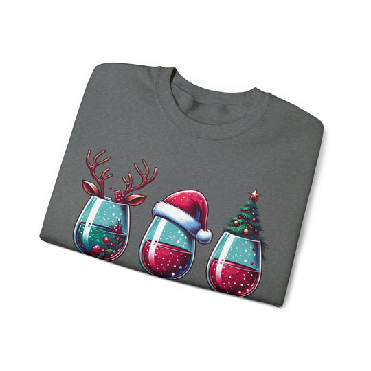 Wine Christmas Spirit Glasses Unisex Sweatshirt - Wave Fusions