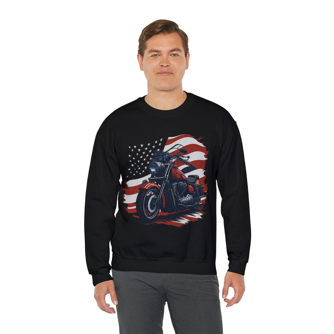 USA Flag Vintage Bike Unisex Heavy Blend Crewneck Sweatshirt - Wave Fusions