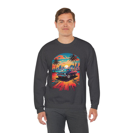 Cityscape Sunburst Car Sweatshirt - Vintage City Fashion