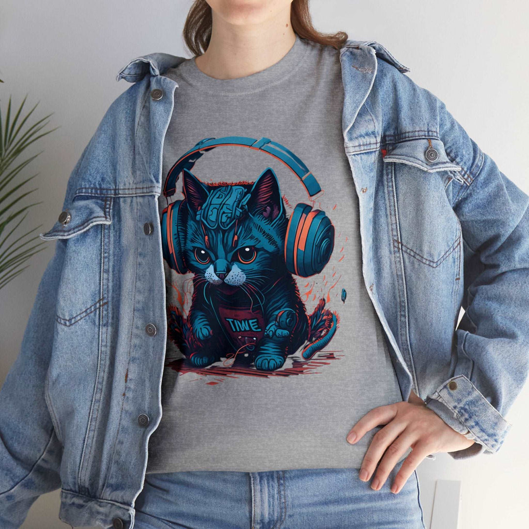 Cat With Headset Unisex Heavy Cotton Tee