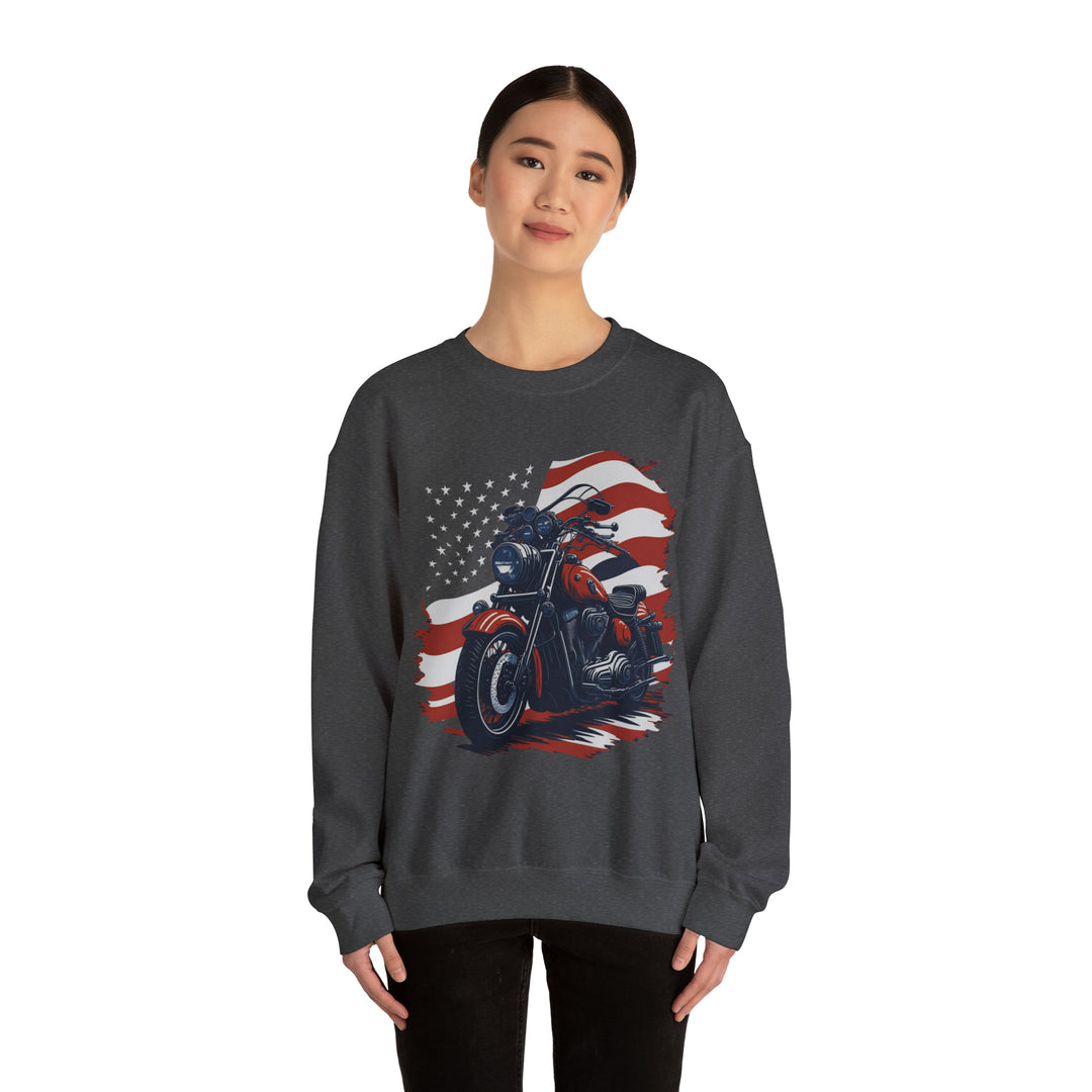 USA Flag Vintage Bike Unisex Heavy Blend Crewneck Sweatshirt - Wave Fusions