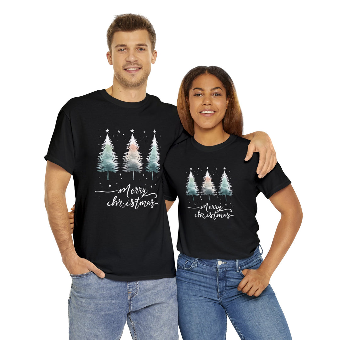 Starry Night Watercolor Christmas Trees Unisex T Shirt - Wave Fusions