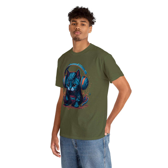 Cat With Headset Unisex Heavy Cotton Tee