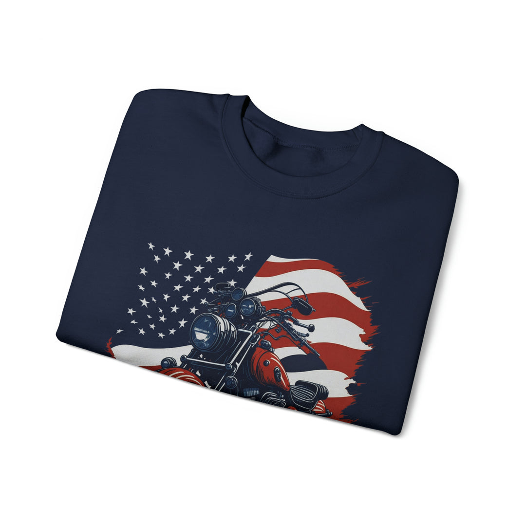 USA Flag Vintage Bike Unisex Heavy Blend Crewneck Sweatshirt - Wave Fusions