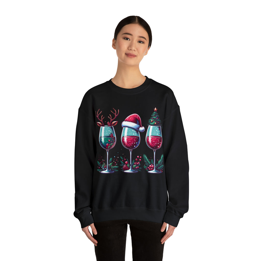 Wine Christmas Spirit Glasses Unisex Sweatshirt - Wave Fusions