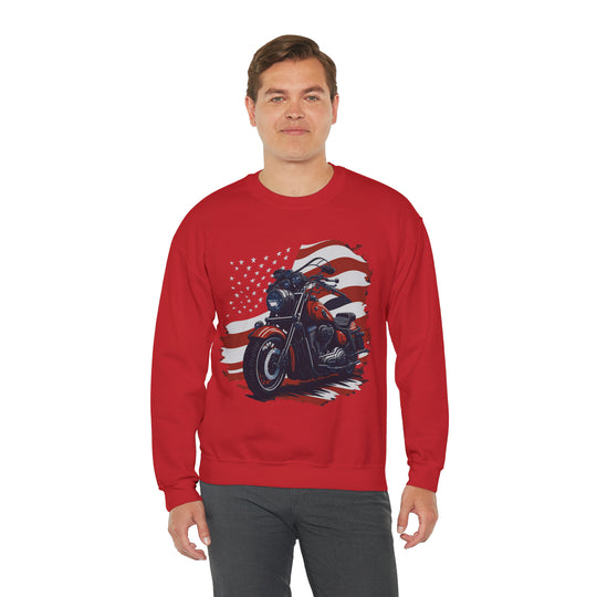 USA Flag Vintage Bike Unisex Heavy Blend Crewneck Sweatshirt - Wave Fusions