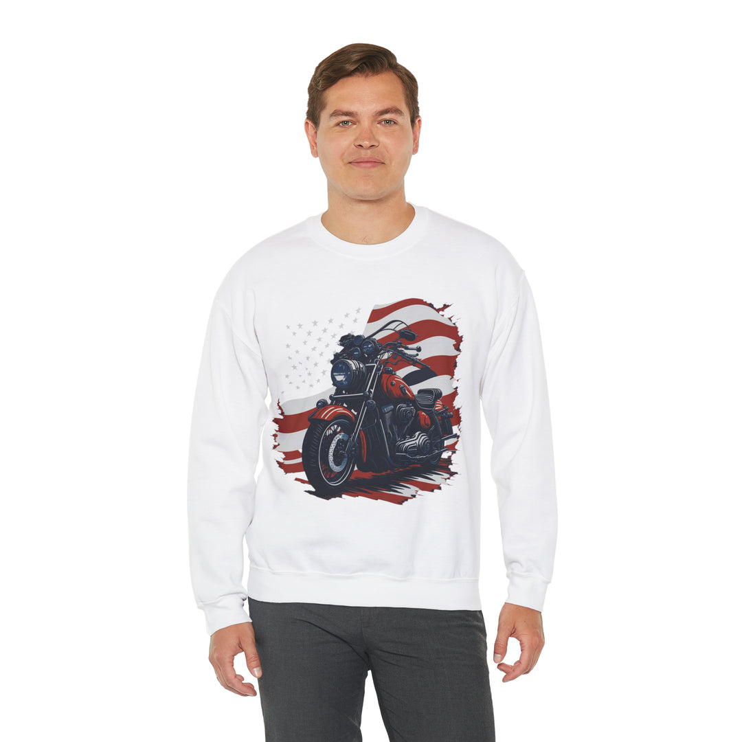 USA Flag Vintage Bike Unisex Heavy Blend Crewneck Sweatshirt - Wave Fusions