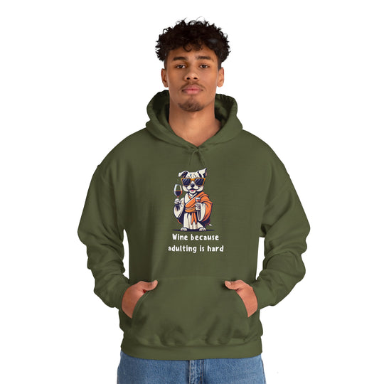 Wine Because Adulting Is Hard  Cat Hoodie - Relaxation Series