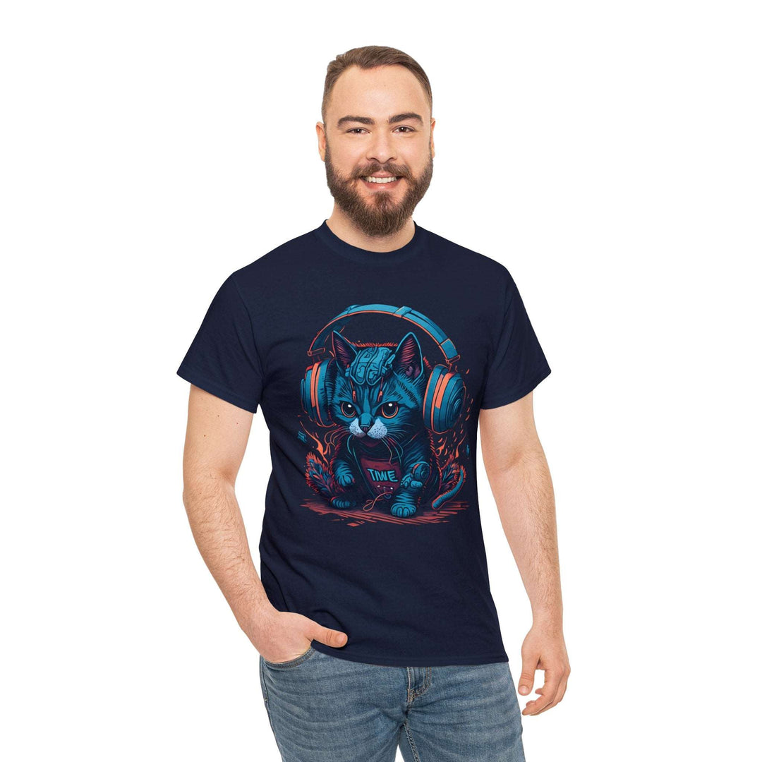 Cat With Headset Unisex Heavy Cotton Tee