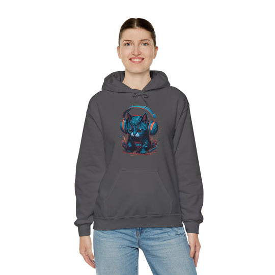 Cat with headset Unisex Hooded Sweatshirt - Wave Fusions