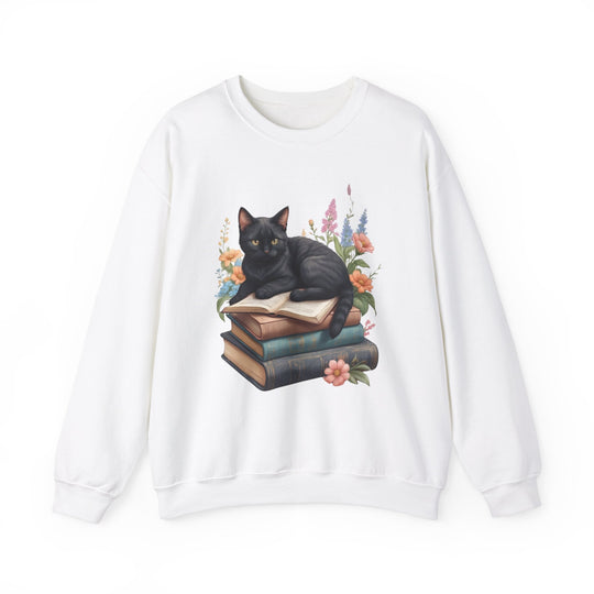 Floral Feline Scholar Book Cat  Sweatshirt