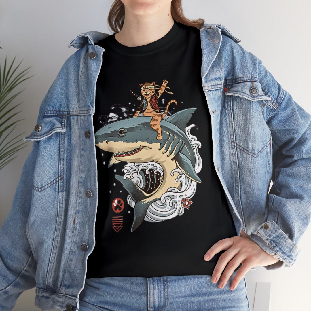 Shark Rider Cat T-Shirt - Aquatic Adventure Gear