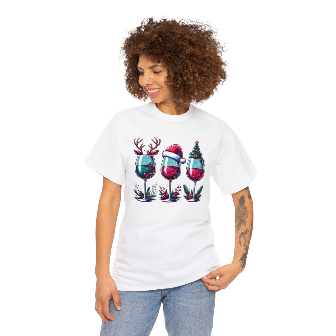 Wine Christmas Spirit Glasses Unisex T Shirt - Wave Fusions